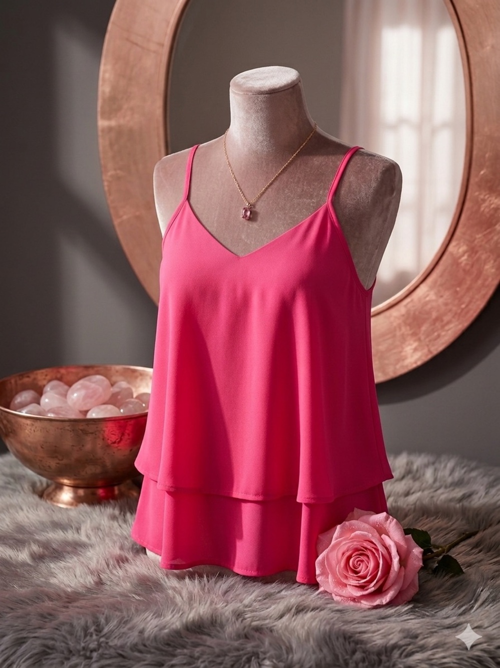 Short Pink layered cami top with adjustable straps